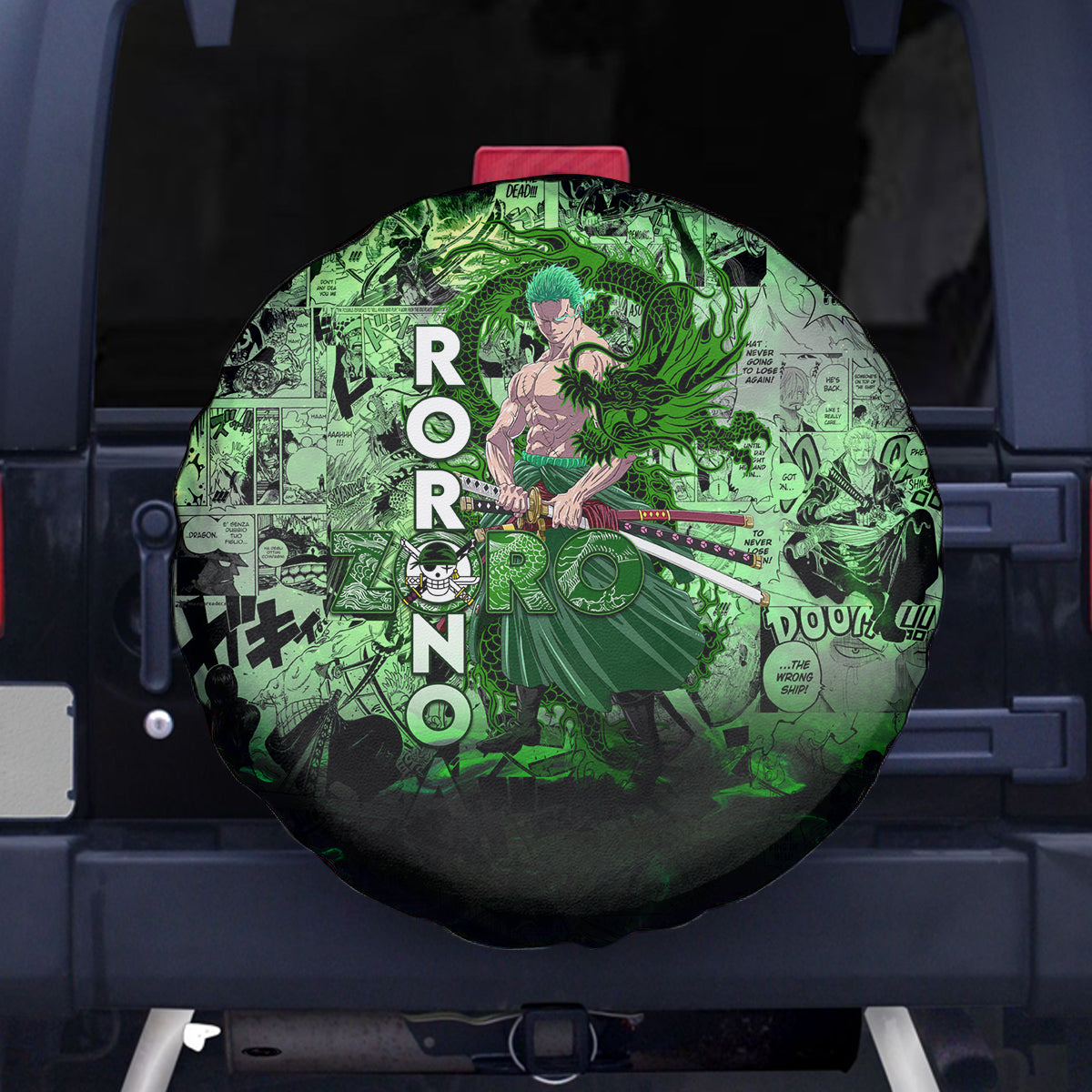 One Piece Spare Tire Cover One Piece Roronoa Zoro Manga Pattern Tire Covers Green