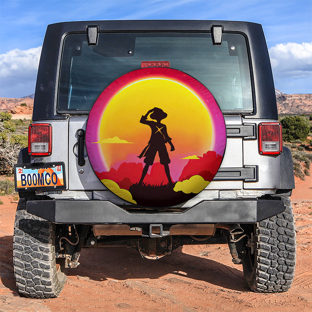 One Piece Spare Tire Cover One Piece Luffy Silhouette Sunset Tire Covers Colorful