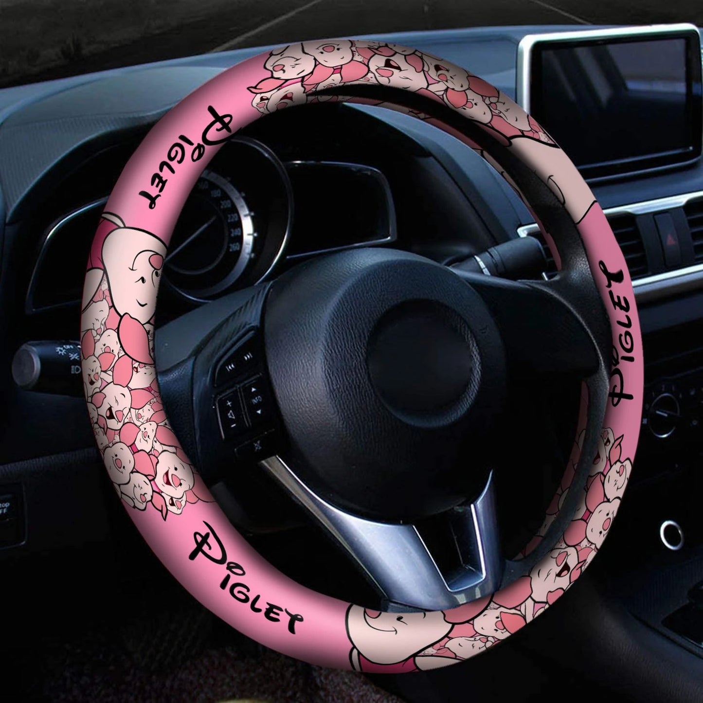 WTP Steering Wheel Cover Piglet All Faces Emotions Pattern Driving Wheel Cover Pink