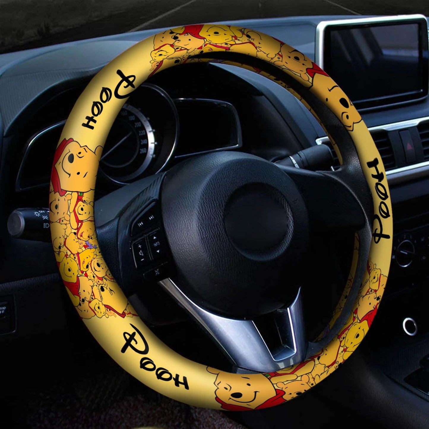 WTP Steering Wheel Cover Pooh All Faces Emotions Pattern Driving Wheel Cover Yellow