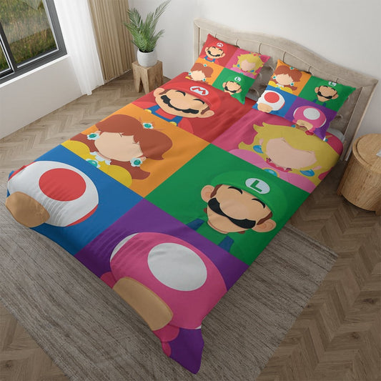 Mario Bedding Set Mario And Other Characters Silhouette Duvet Covers Colorful Unique Gift