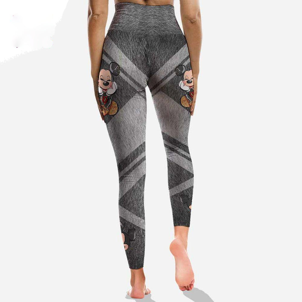 MM Leggings Cute MM Mouse Fur Pattern High Waisted Legging Gray For Women