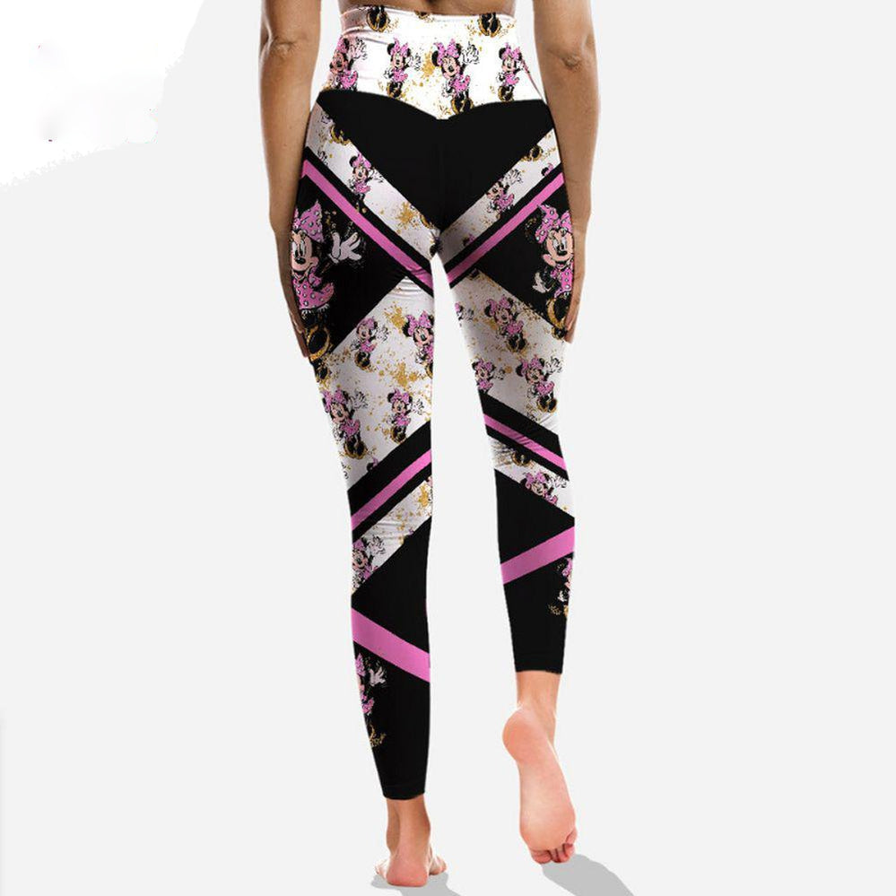 Minnie Leggings Cute Minnie Graphic Poses Pattern High Waisted Legging Black White For Women