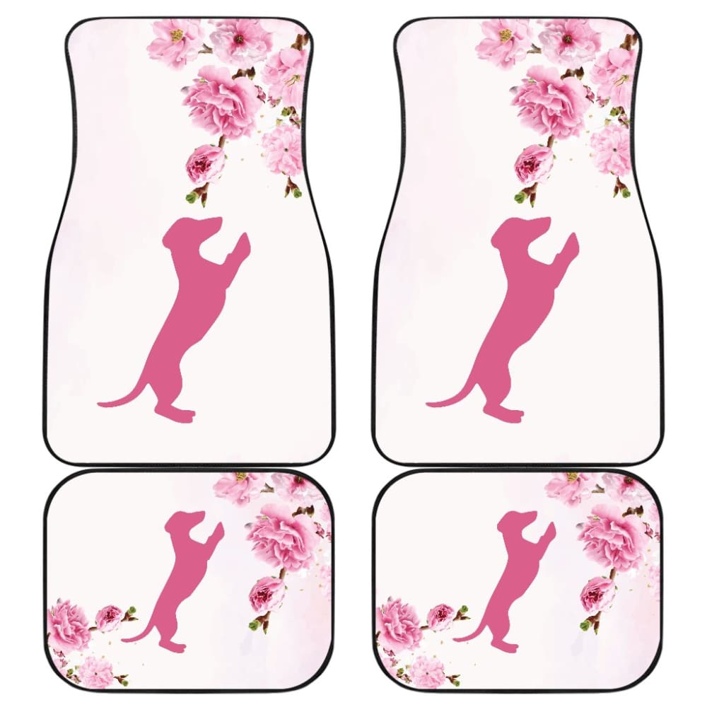 Dog Car Floor Mats Cute Dachshund Silhouette And Floral Pink Car Mats