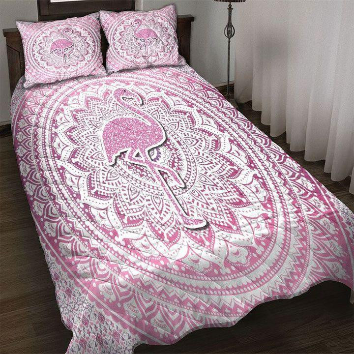 Flamingo Bedding Set Twinkle Flamingo Mandala Pattern Duvet Covers Pink Unique Gift