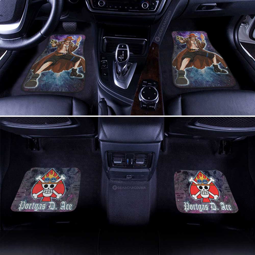 One Piece Car Mats Portgas D Ace Graphic Manga Pattern Jolly Roger Symbol Galaxy Car Floor Mats Colorful