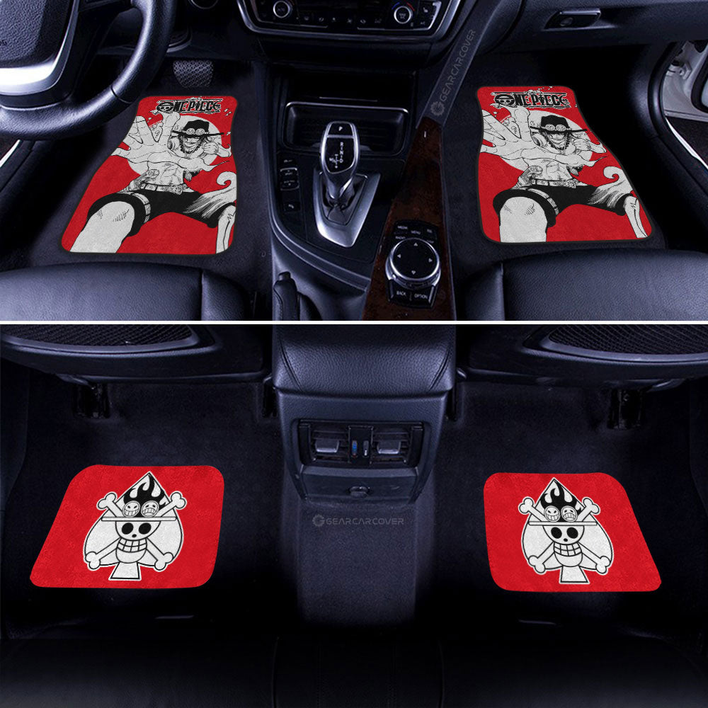 One Piece Car Mat Portgas D Ace Fighting Pose Jolly Roger Symbol Car Floor Mats Red White