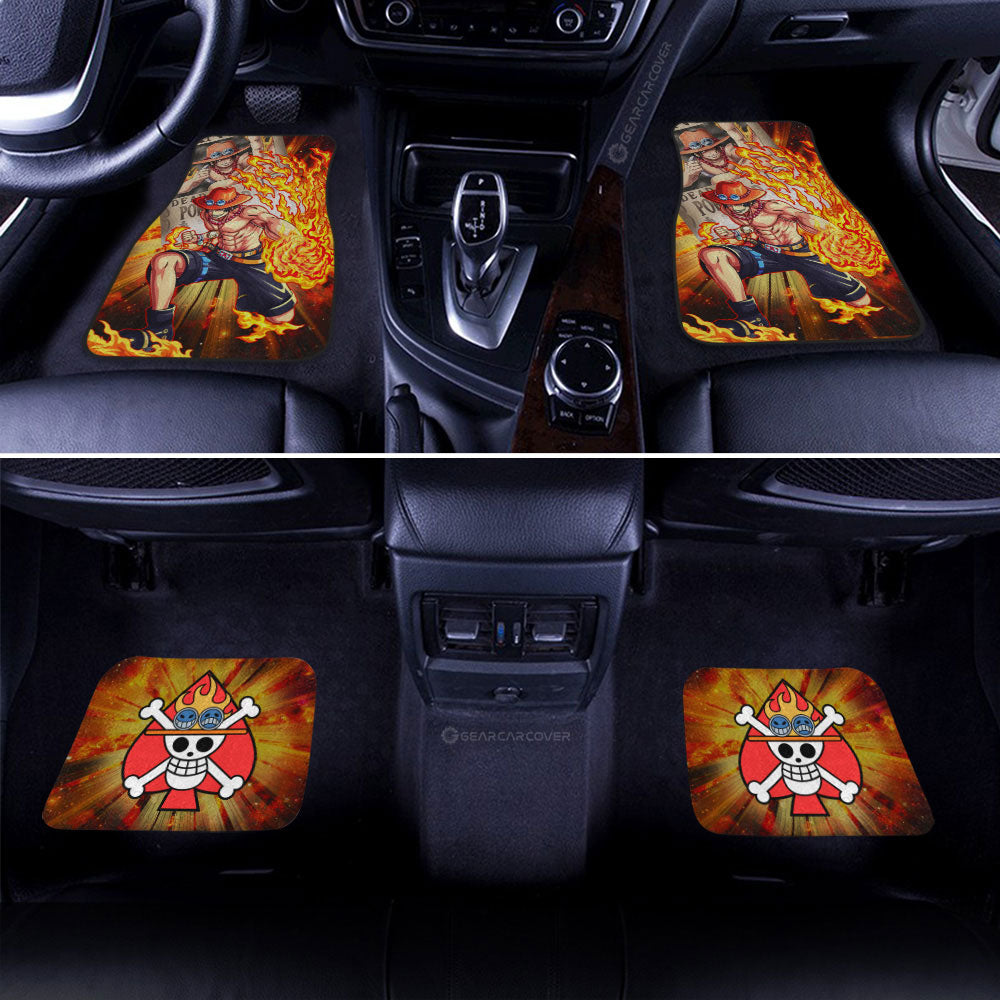 One Piece Car Mat Portgas D Ace And Wanted Poster Graphic Jolly Roger Symbol Car Floor Mats Orange