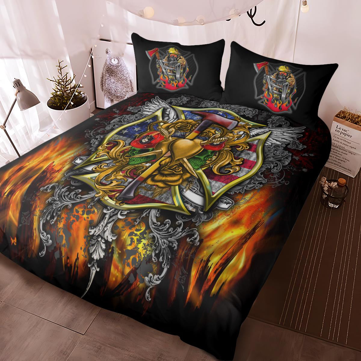 Firefighter Bedding Set Firefighter Items Graphic Duvet Covers Black Yellow Unique Gift