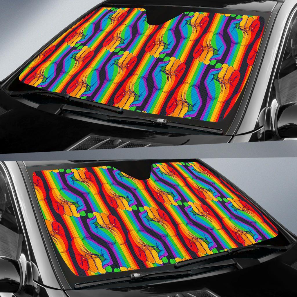 LGBT Car Sun Shade LGBT Rainbow Hand Fist Pattern Winshield Sun Shade Colorful