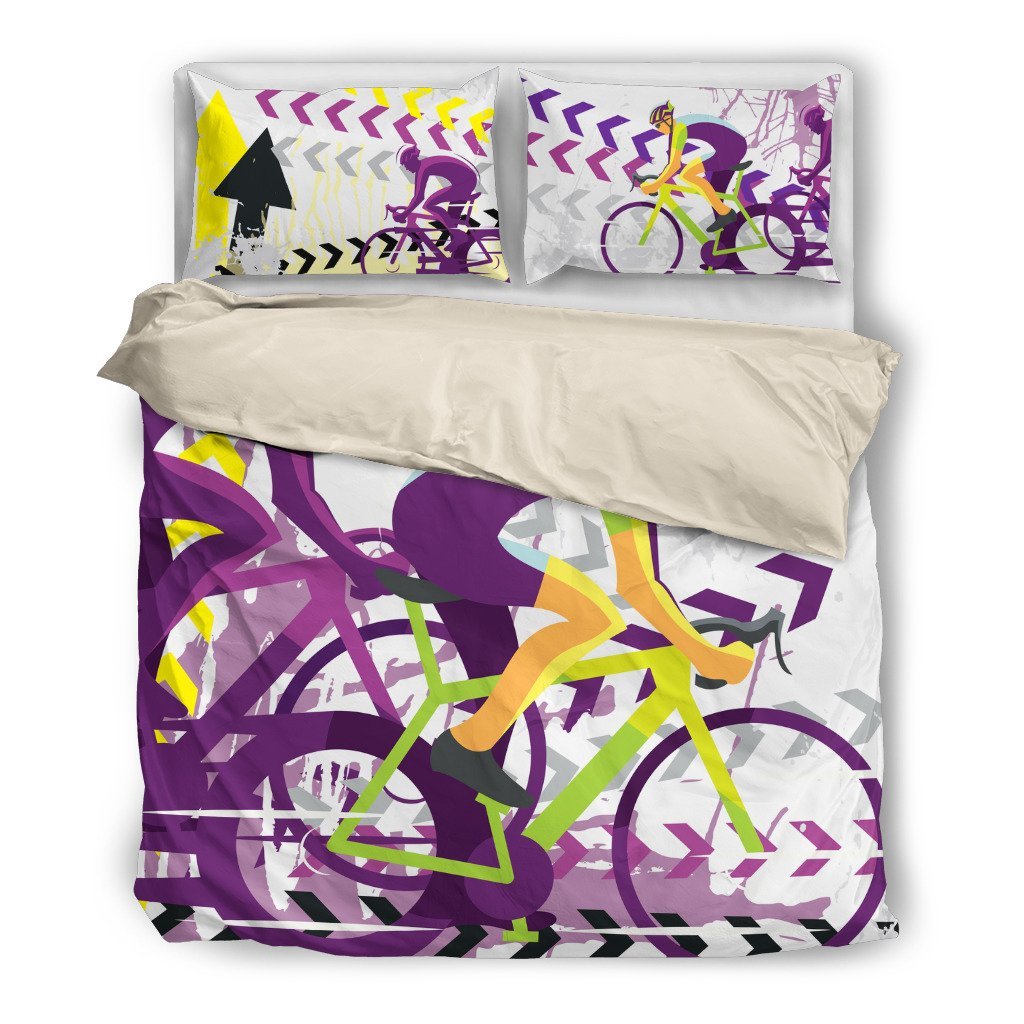 Bicycle Bedding Set Roan Bike Cycling Pattern Duvet Covers White Purple Unique Gift