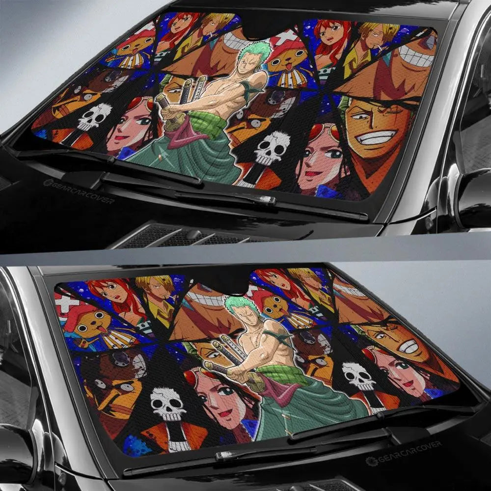 One Piece Car Sun Shade Roronoa Zoro And Other Characters Winshield Sun Shade Colorful