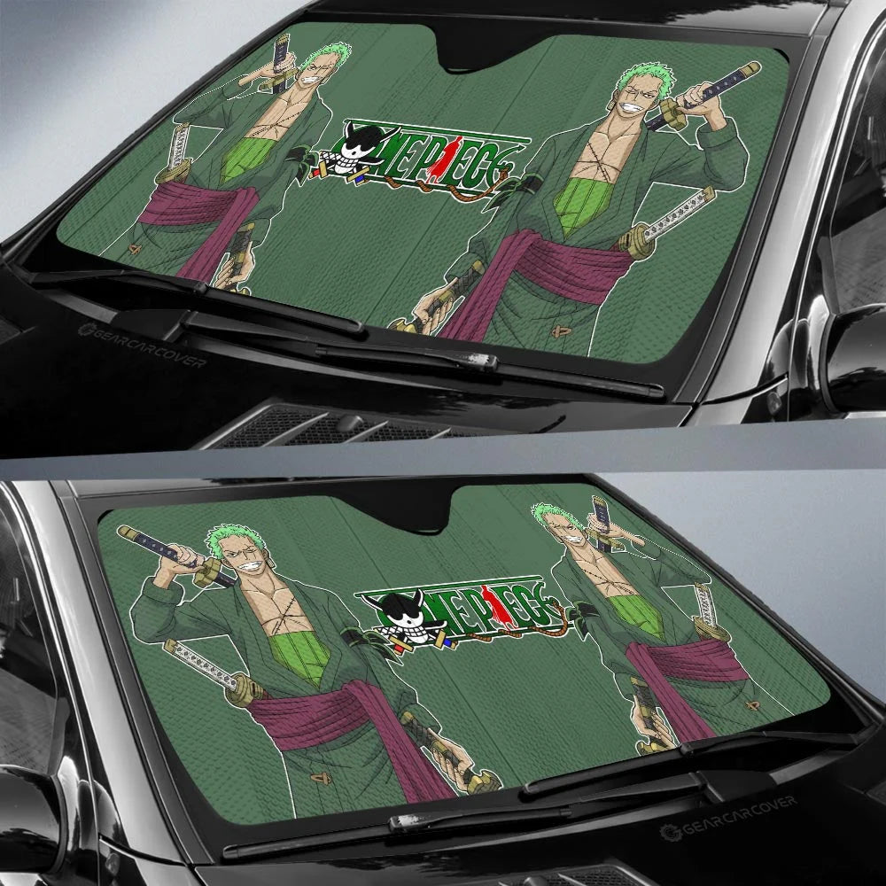 One Piece Car Sun Shade One Piece Roronoa Zoro Character Winshield Sun Shade Green