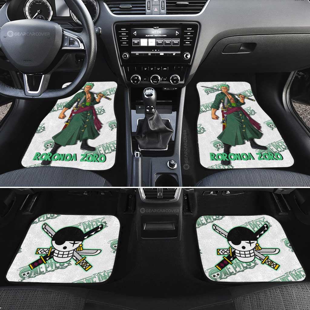 One Piece Car Mats One Piece Roronoa Zoro Graphic Jolly Roger Symbol Car Floor Mats White Green