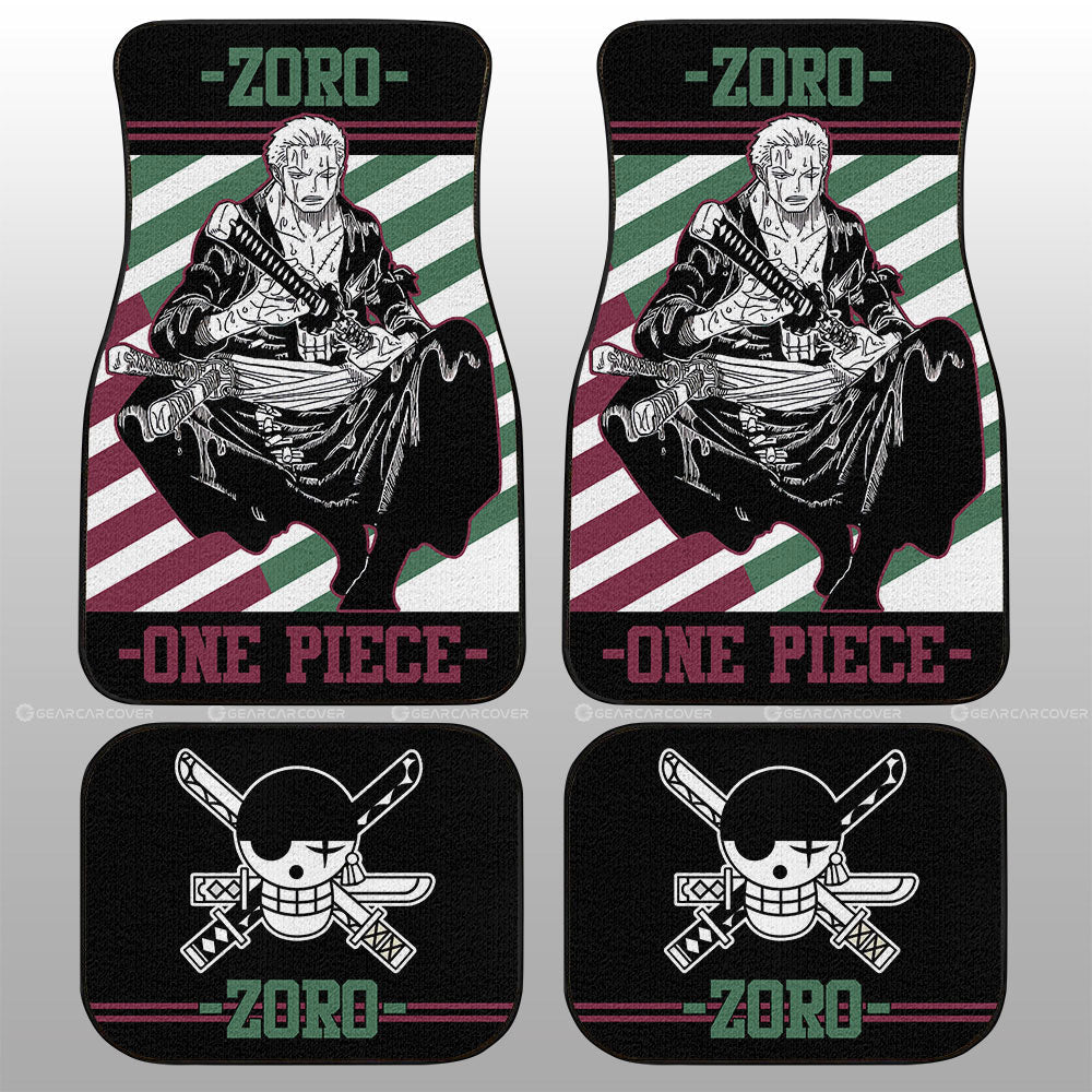 Zoro One Piece Green Theme Car Mats with Manga Collage and Dual Portrait Swordmaster Design TS04