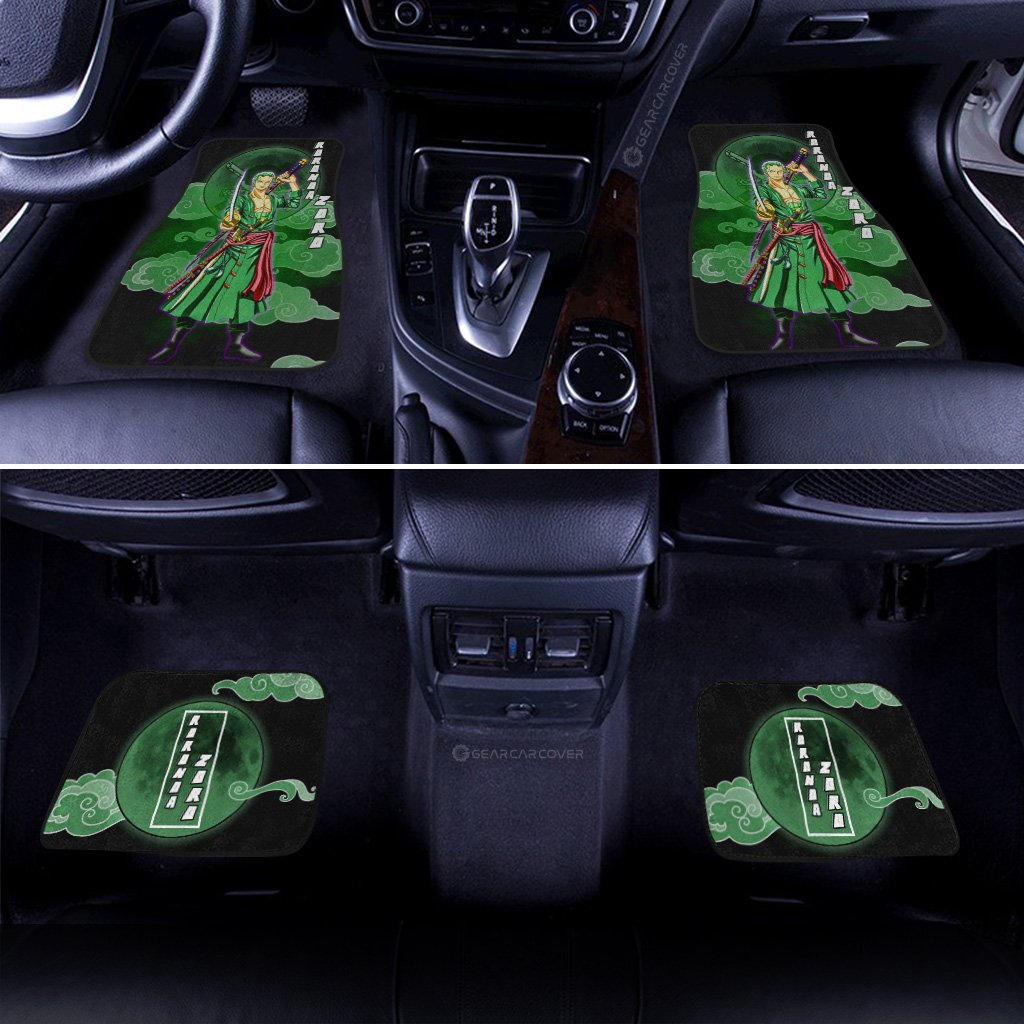 One Piece Car Mats One Piece Roronoa Zoro Cloud And Moon Pattern Car Floor Mats Black Green