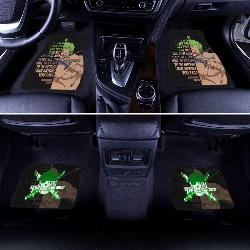 One Piece Car Mats One Piece Zoro Half Face And Quote Car Floor Mats Black Green