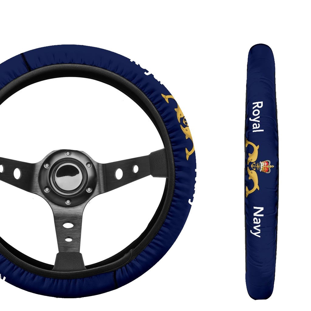 Veteran Steering Wheel Cover Royal Navy Symbol Pattern Driving Wheel Cover Blue