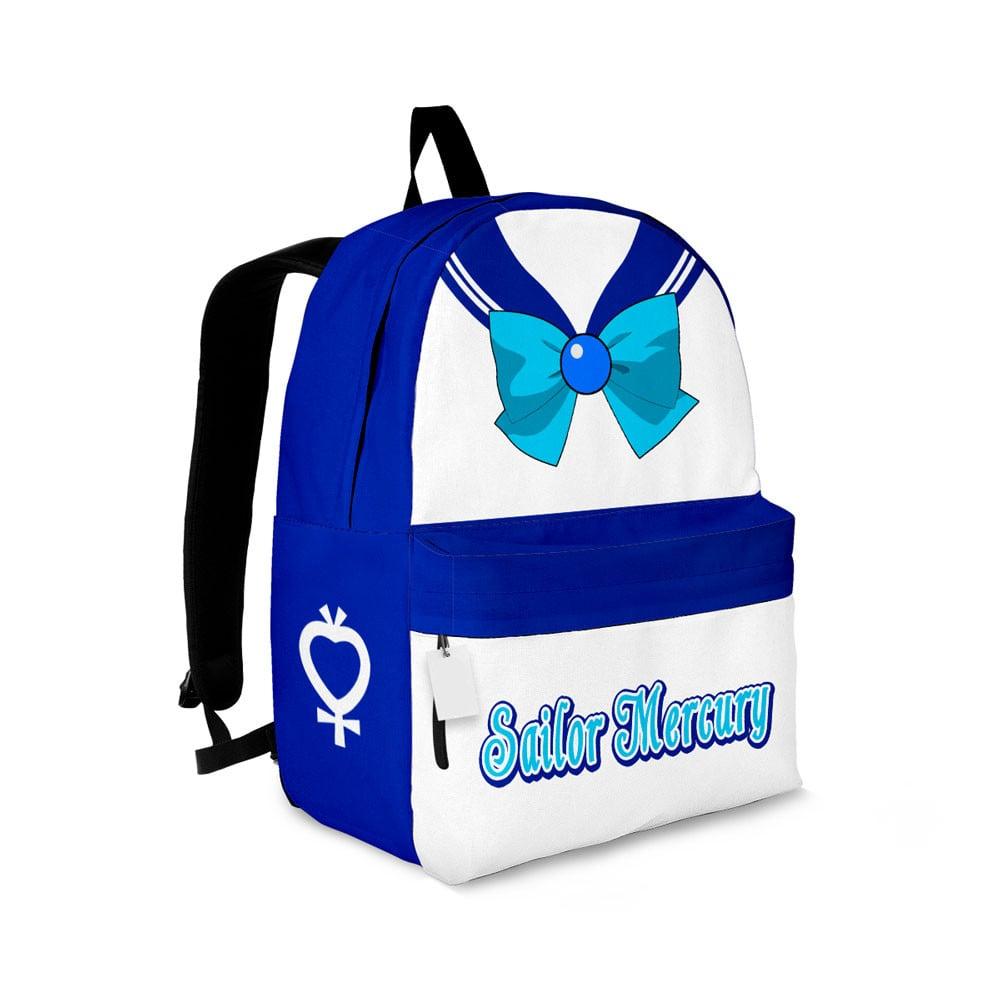 Sailor Moon Backpack Sailor Mercury Character Details Pattern Backpacks White Blue