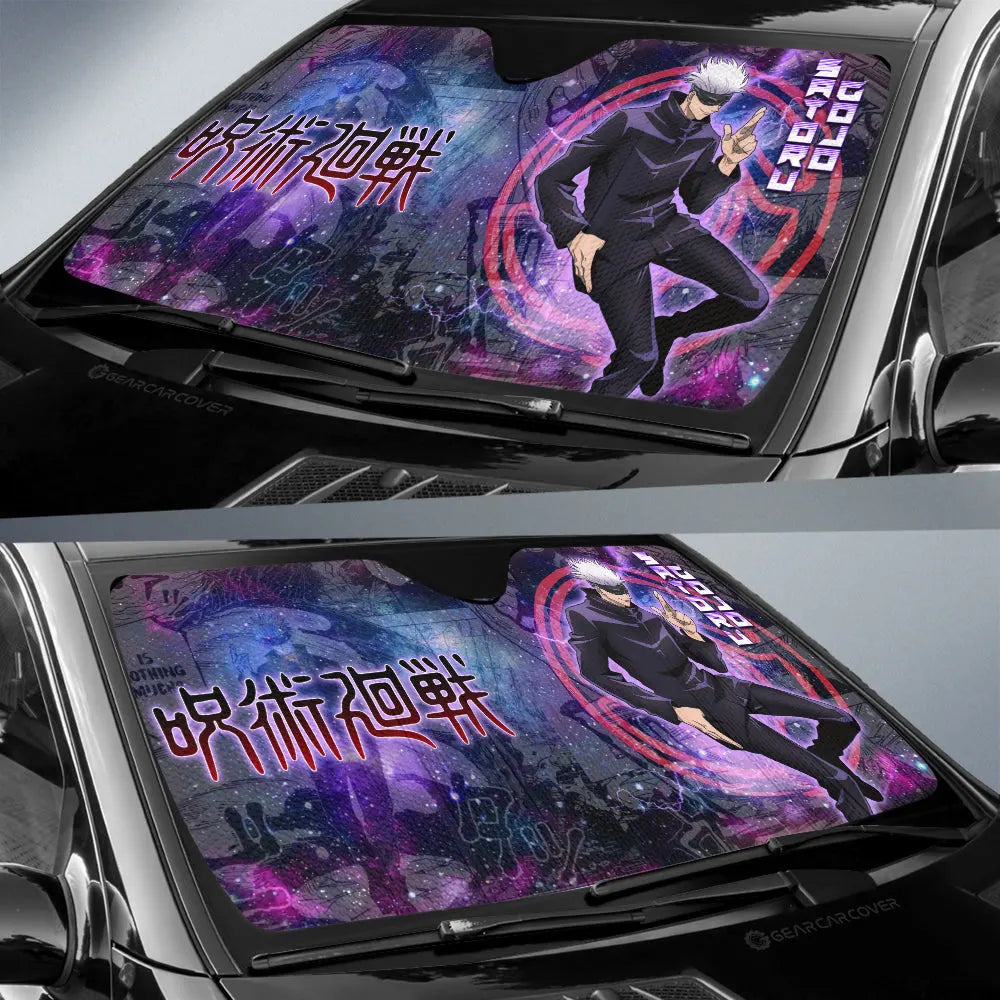 Jujutsu Kaisen Car Sun Shade Satoru Gojo Galaxy Manga Pattern Winshield Sun Shade Black Purple