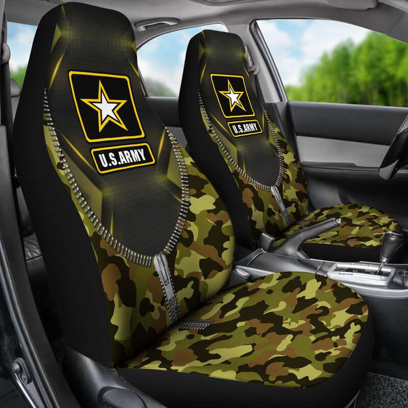 Veteran Car Seat Covers US Army Camoflage Zipper Pattern Seat Covers Green