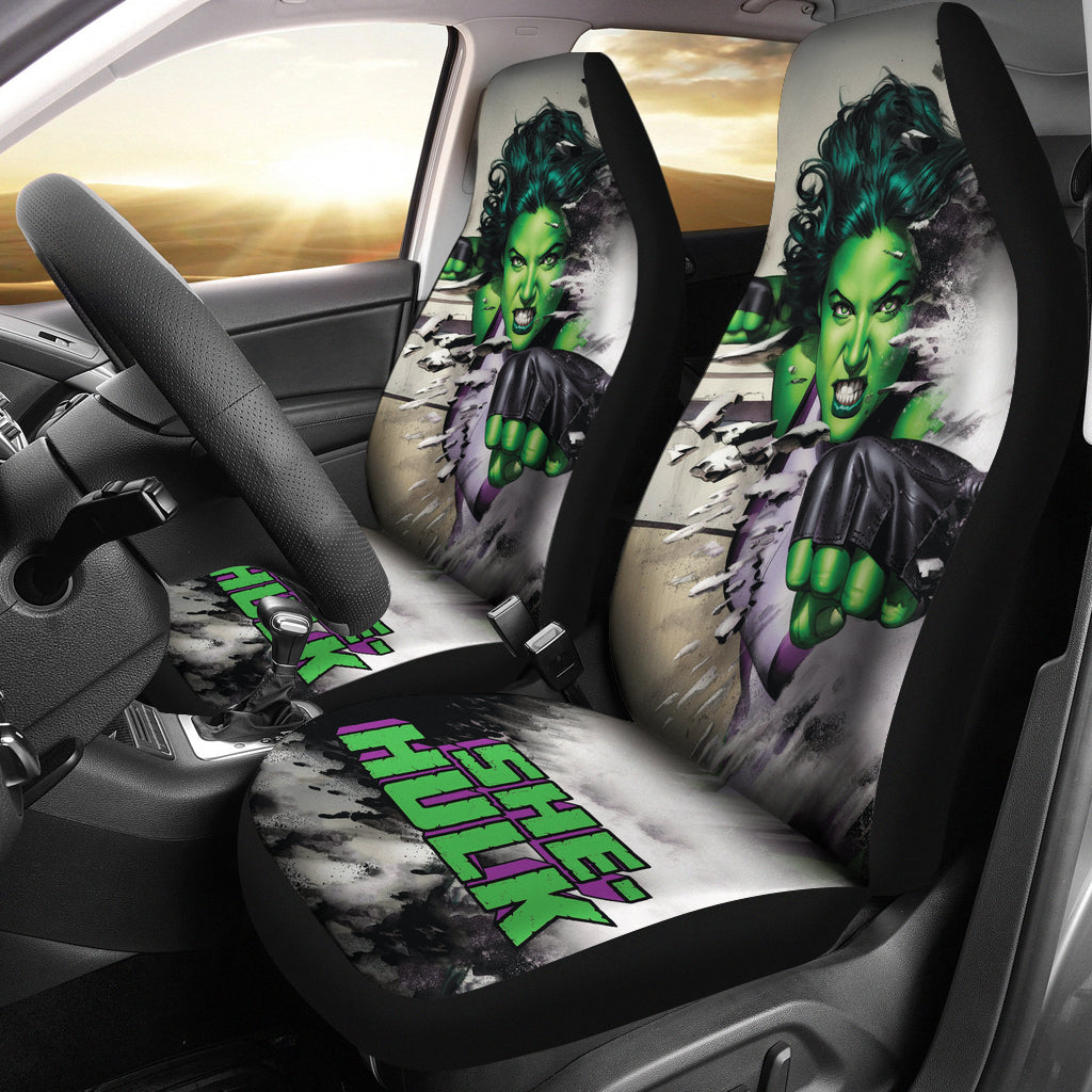 Hulk Car Seat Covers MV She Hulk Graphic Seat Covers Gray Green