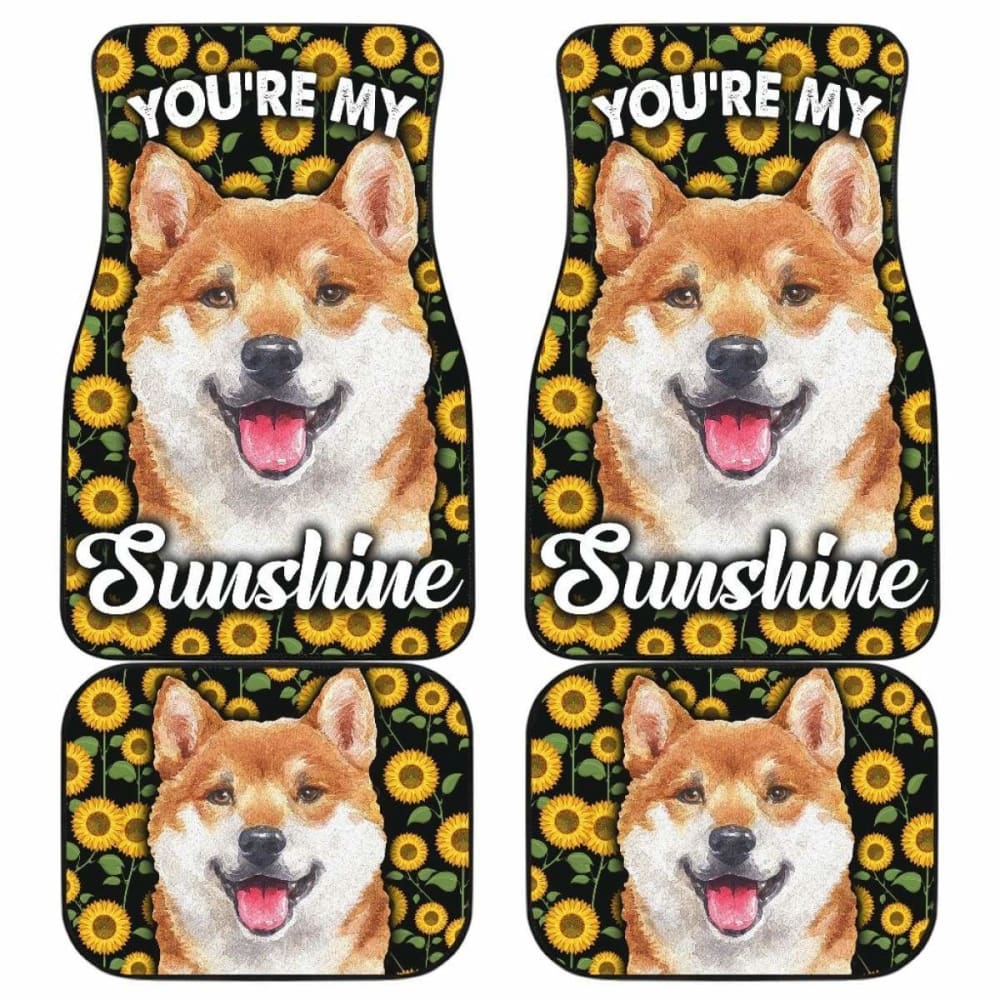 Dog Car Floor Mats Happy Face Shiba Inu You're My Sunshine Sunflower Car Mats