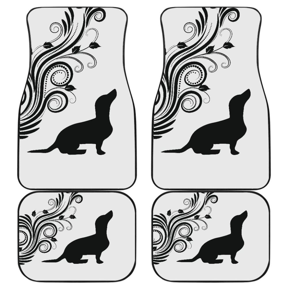 Dog Car Floor Mats Silhouette Dachshund Pointillism Art Leaves Pattern Car Mats