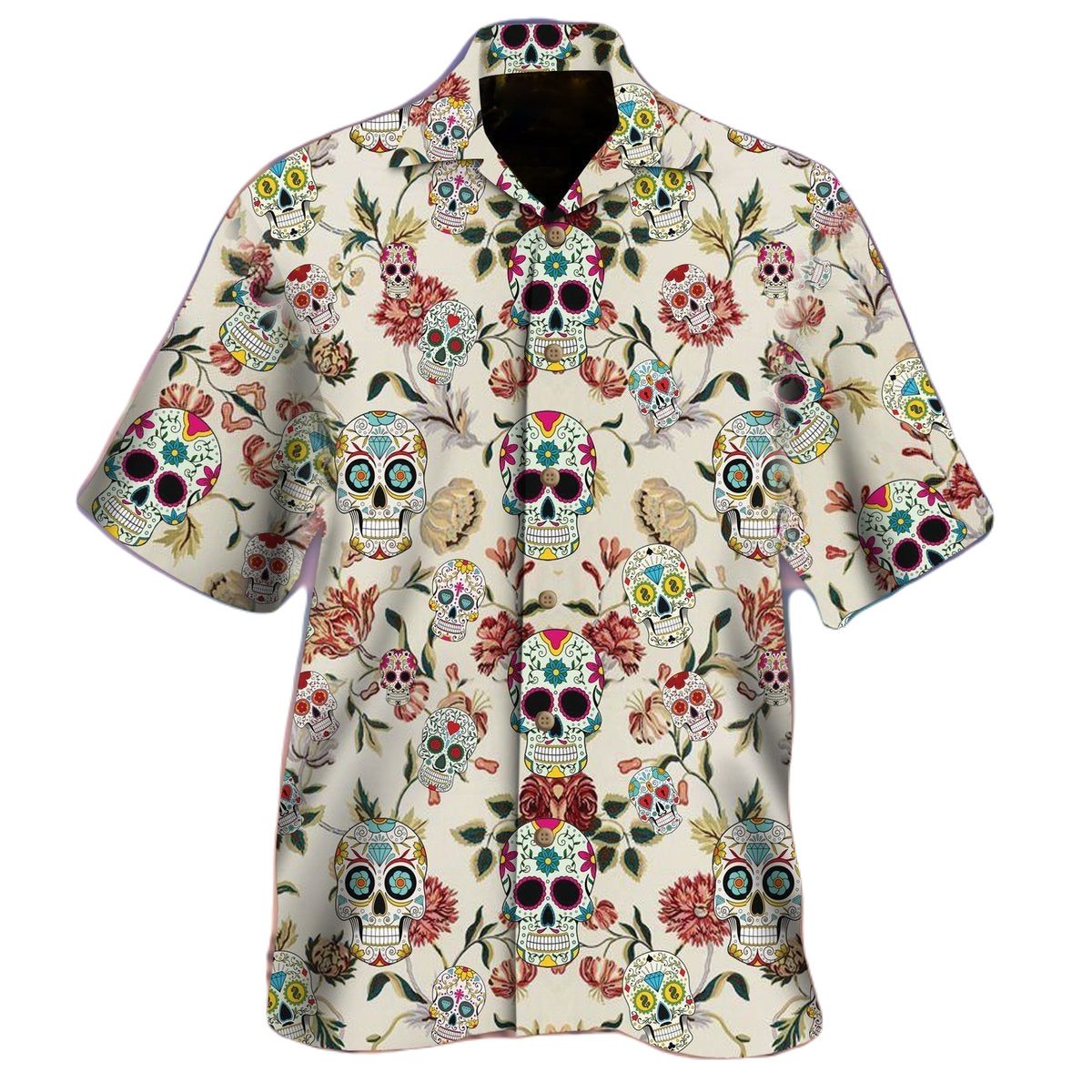 Skull Hawaii Shirt Sugar Skull Flowers Pattern Hawaiian Shirt Colorful Unisex