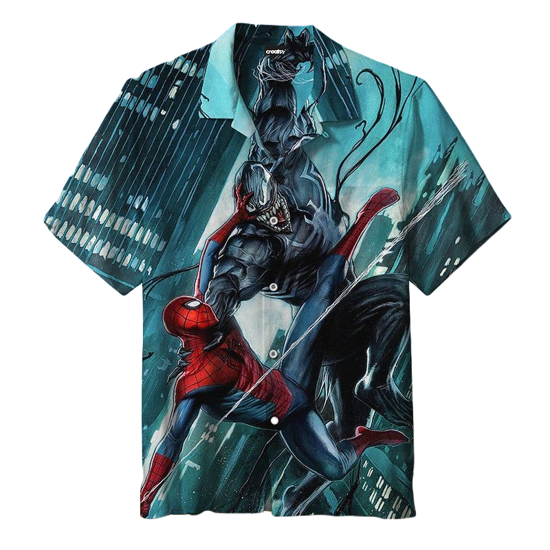 Venom Hawaii Shirt DN Spiderman Vs Venom Fight Graphic Hawaiian Shirt Gray Unisex