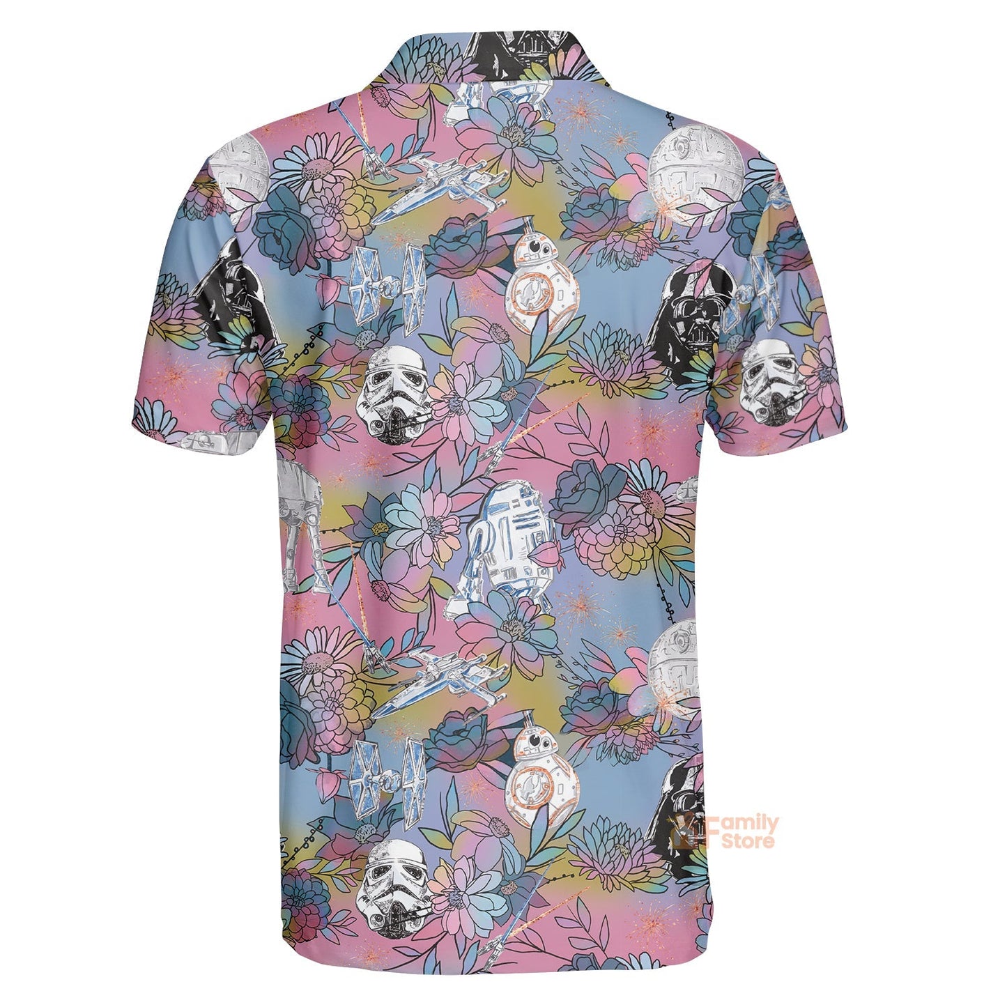 SW Polo Shirt Darth Vader Stormtrooper Droid Flower Polo Tees Blue Pink