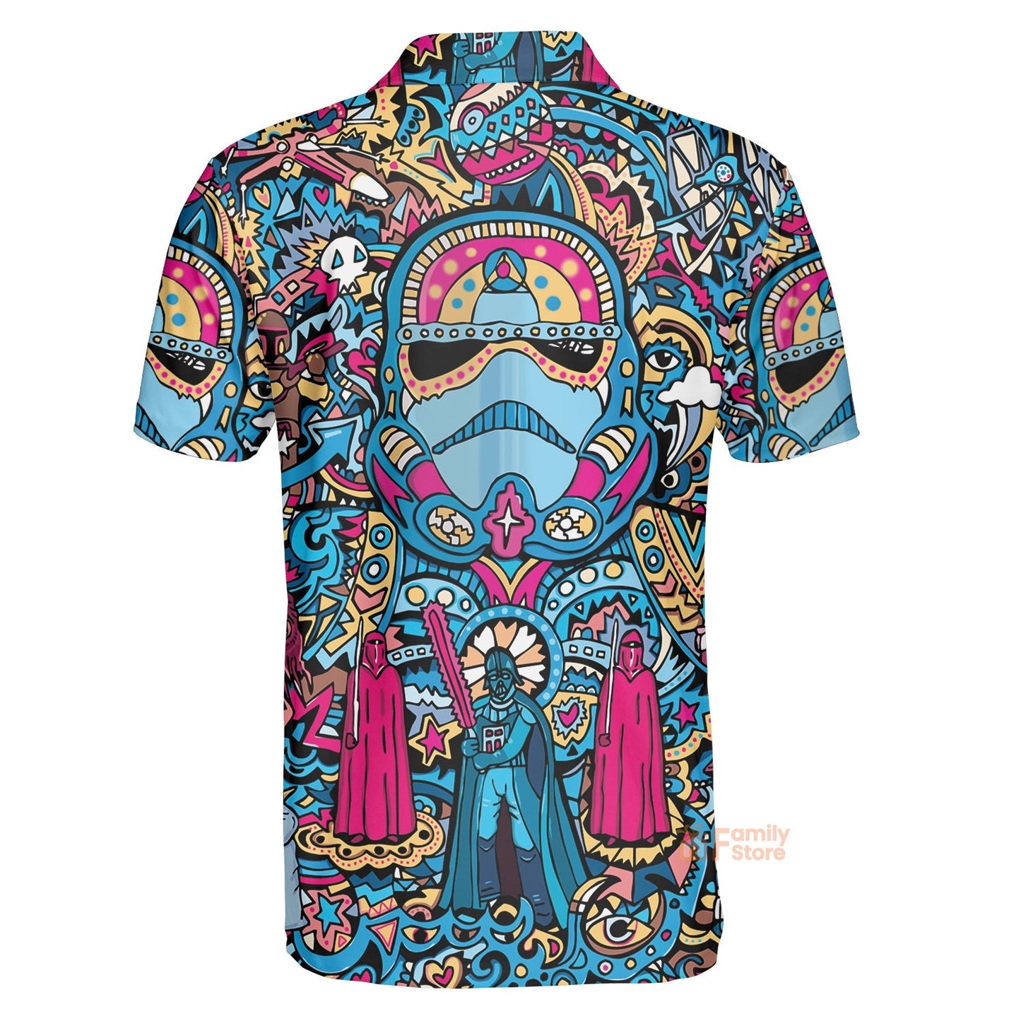 SW Polo Shirt Stormtrooper Psychedelic Art Pattern Polo Tees Blue Pink