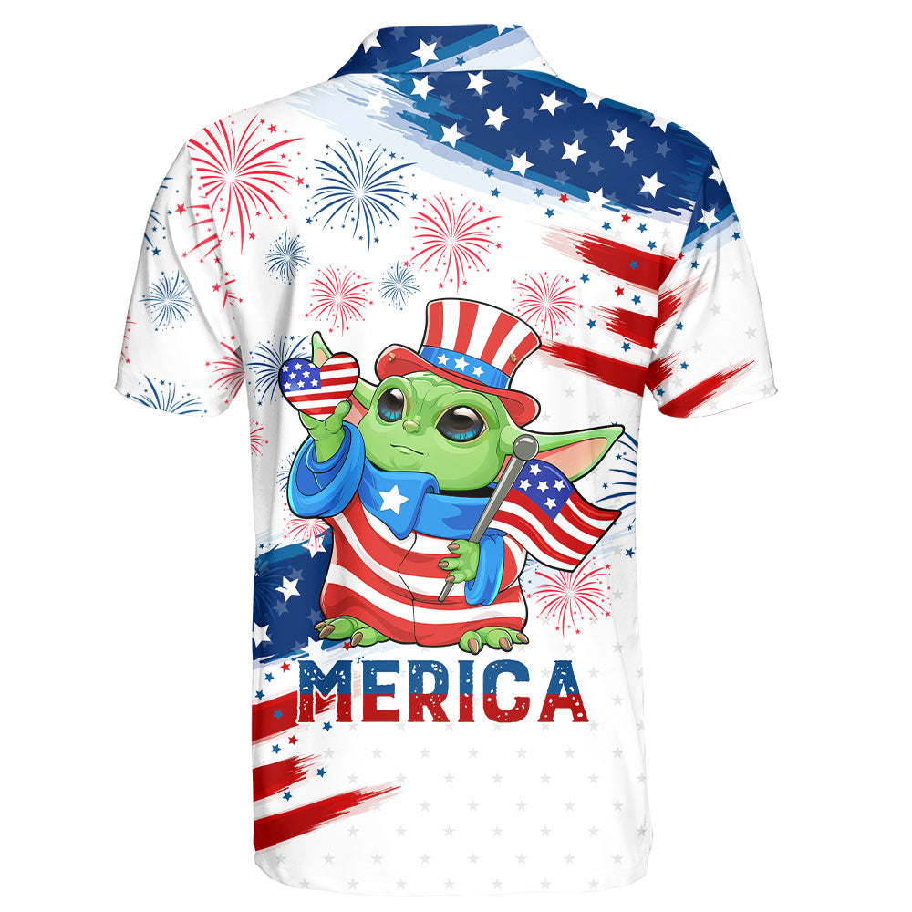 SW Polo Shirt Baby Yoda 4th Of July Polo Tees Colorful