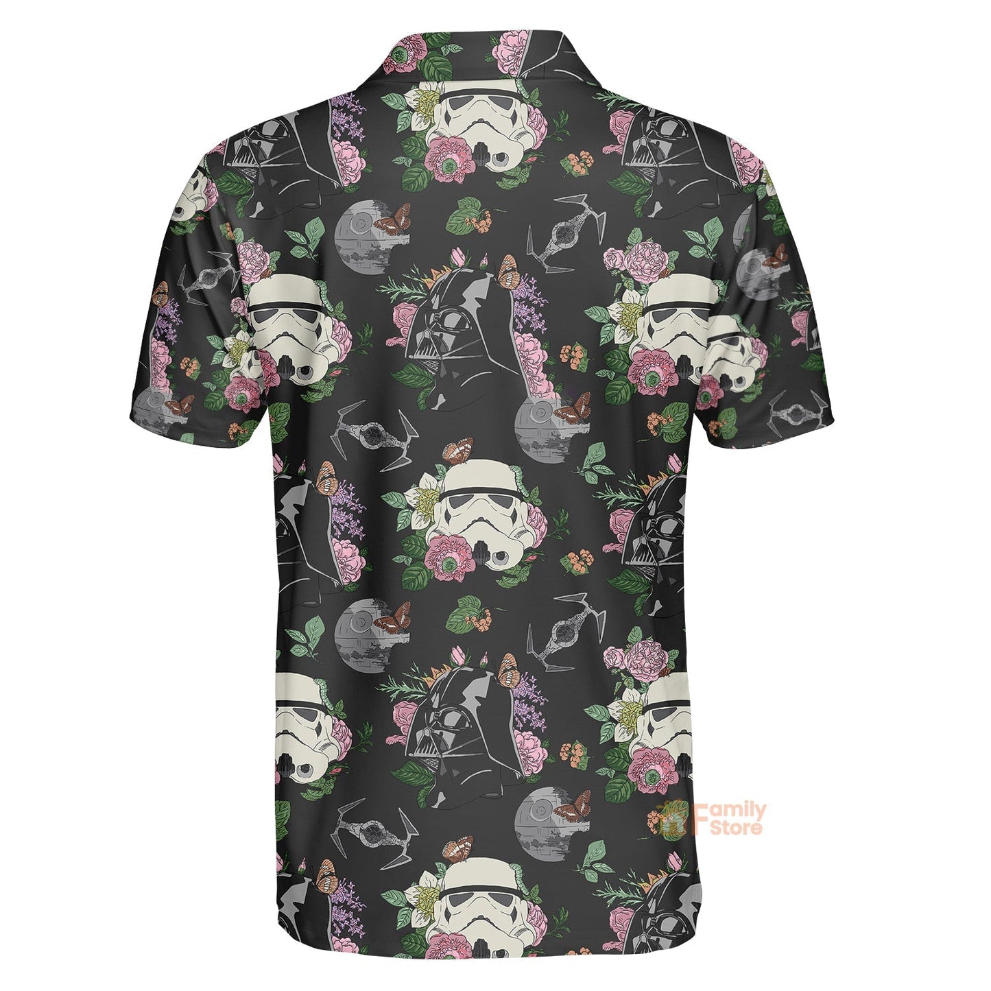 SW Polo Shirt Darth Vader Death Star Flower Pattern Polo Tees Black
