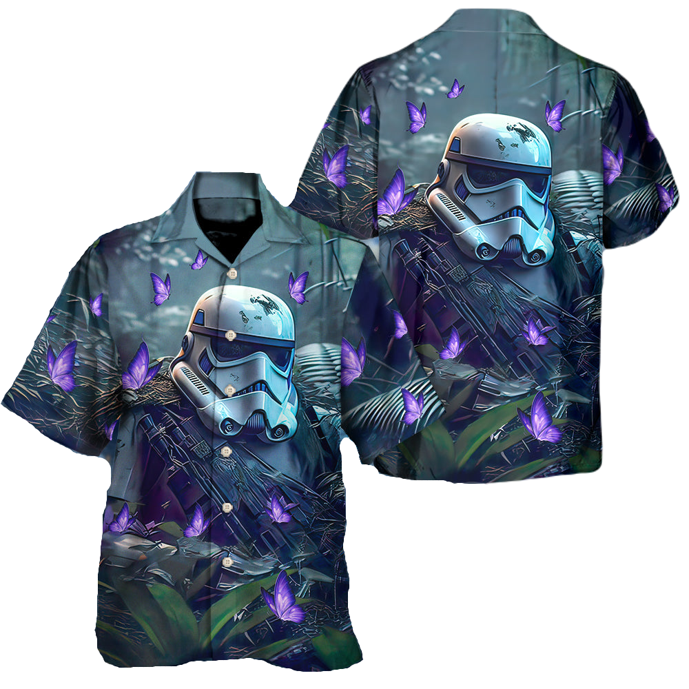 SW Hawaii Shirt Stormtrooper In The Jungle With Butterflies Hawaiian Shirt Colorful Unisex
