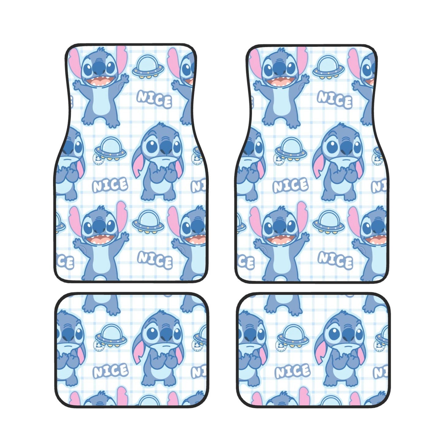 Stitch Car Mats Cute Stitch Emotions UFO Nice Pattern Car Floor Mats White Blue