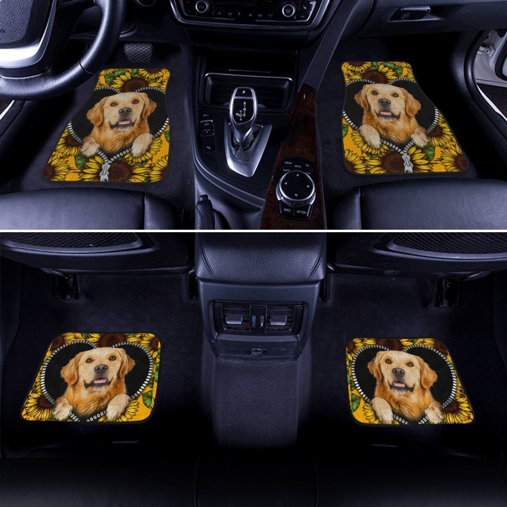 Dog Car Floor Mats Sunflower Field Golden Retriever Inside Zipper Car Mats