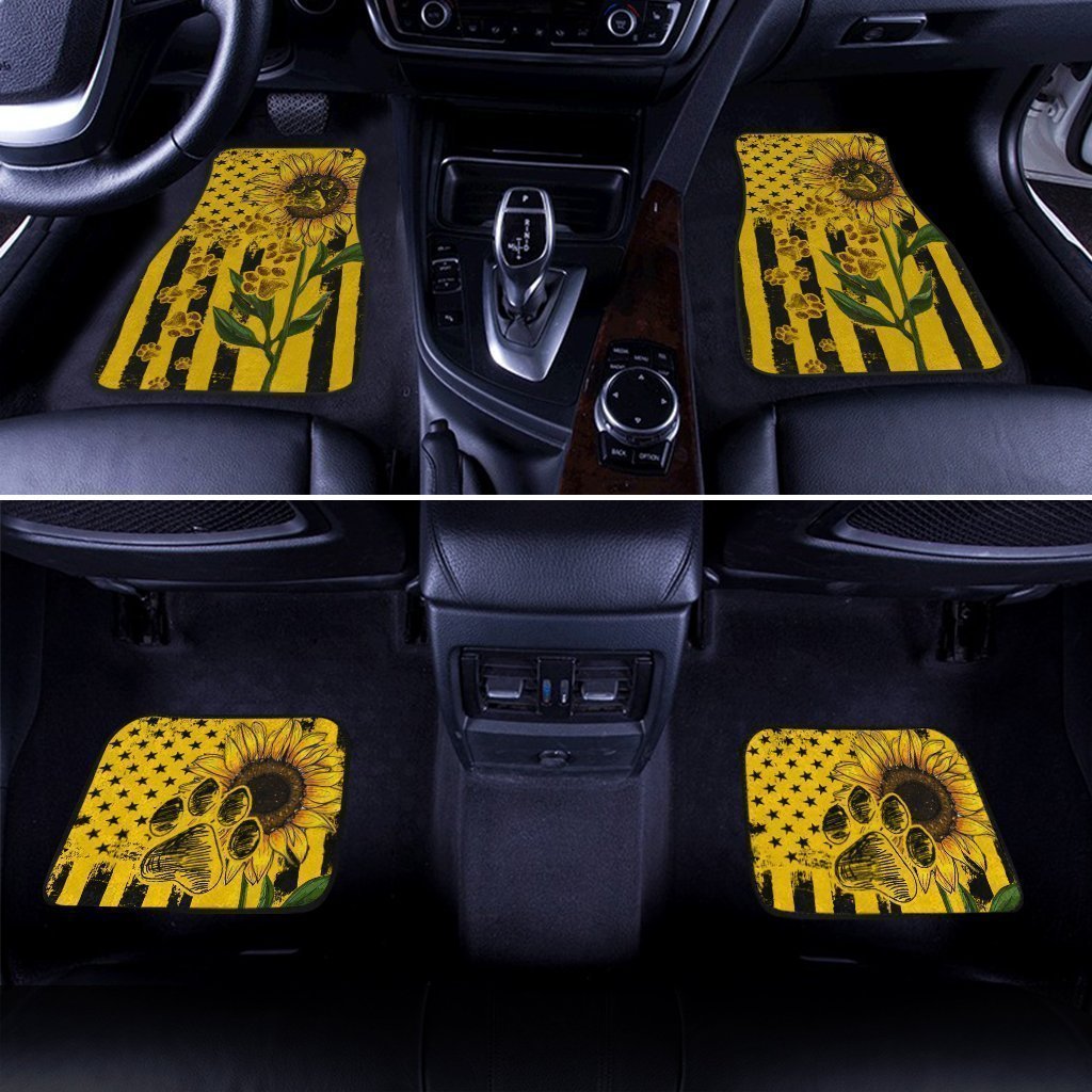Dog Car Floor Mats Sunflower Pawprint American Flag Pattern Yellow Car Mats