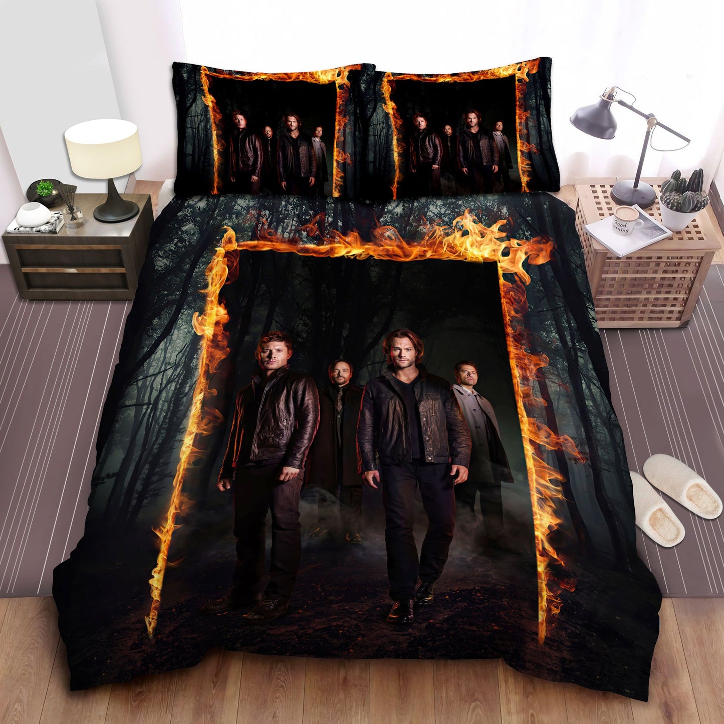 Supernatural Bedding Set Supernatural Main Characters Graphic Duvet Covers Black Unique Gift