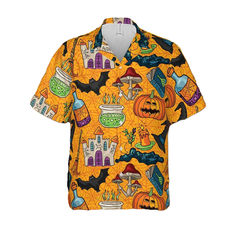 Halloween Hawaii Shirt The Witch’s Castle Halloween Hawaiian Shirt Orange Unisex