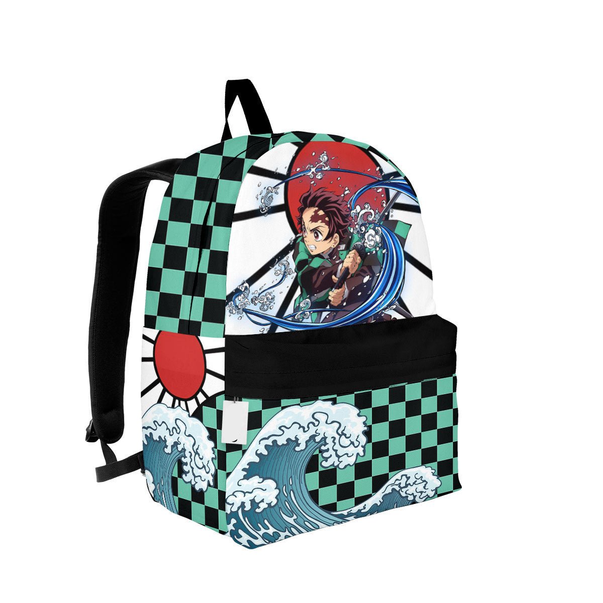Demon Slayer Backpack Tanjiro Hanafuda Clothes Pattern Backpacks Green Black