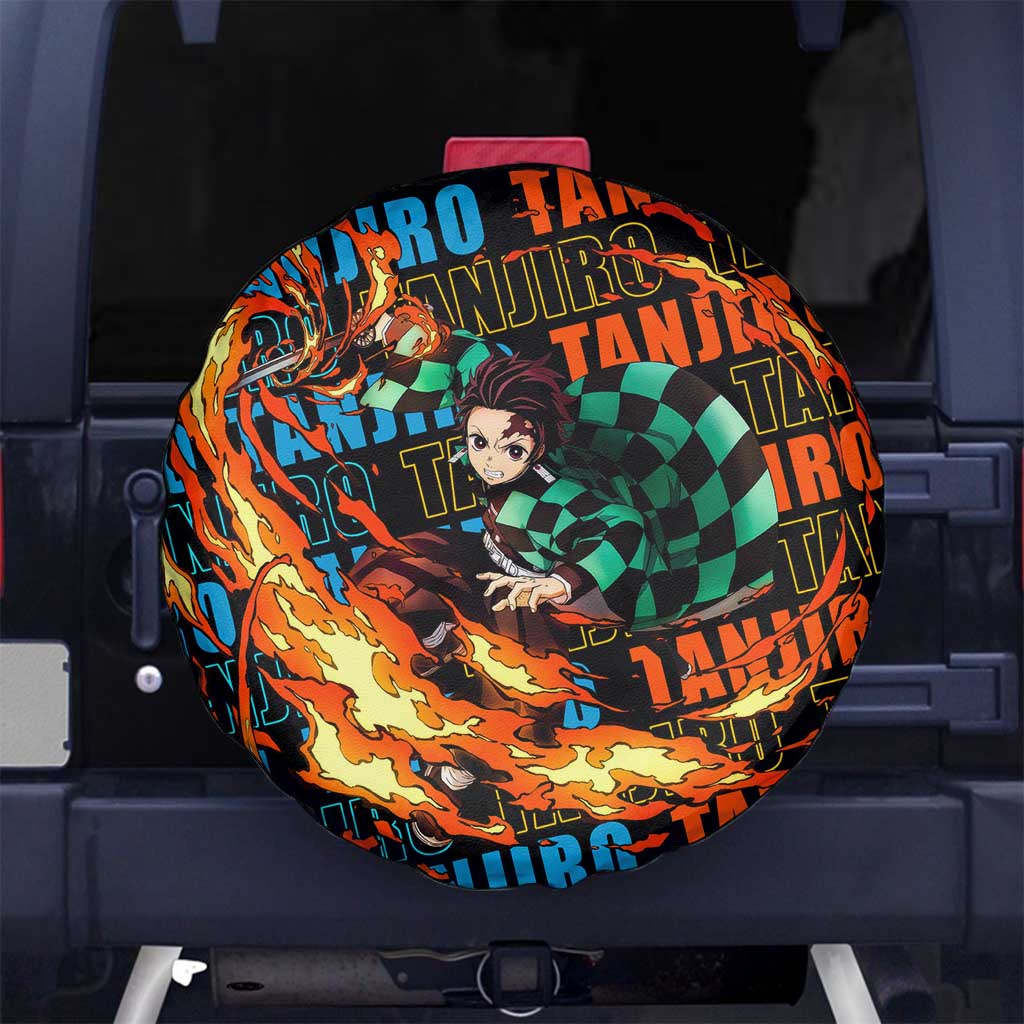 Demon Slayer Spare Tire Cover Kamado Tanjiro Water And Fire Breath Tire Covers Colorful