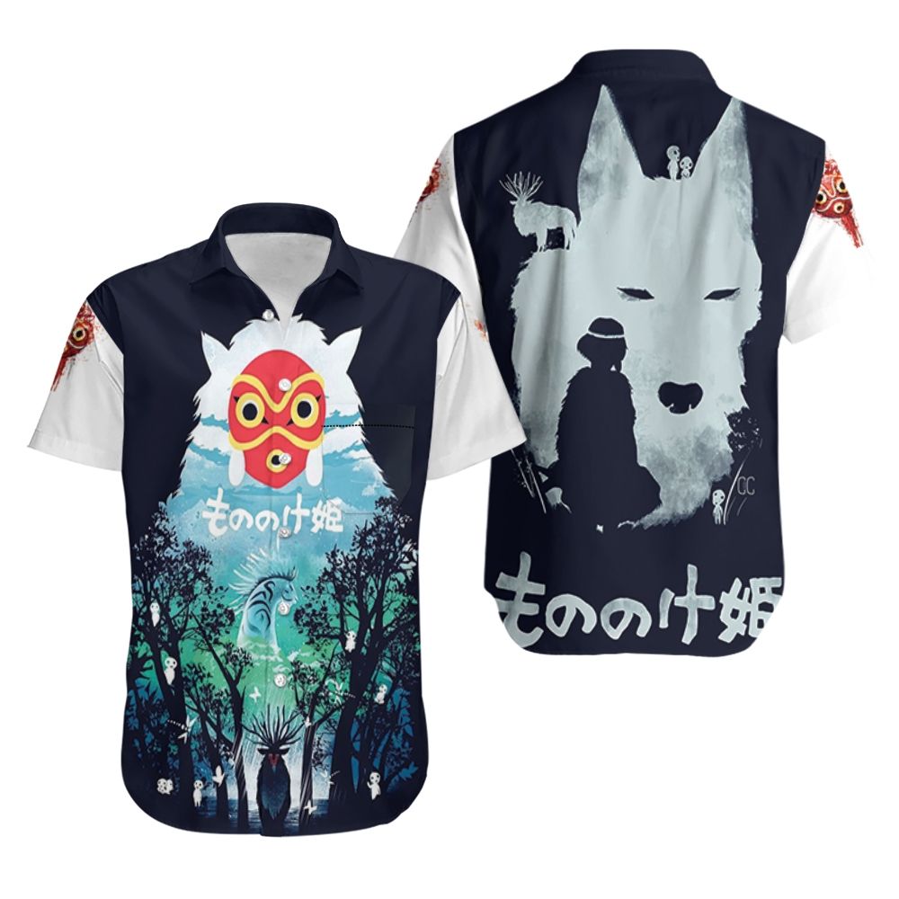 SGhibli Hawaii Shirt Shishigami Deer God Princess Mononoke Hawaiian Shirt Black White Unisex