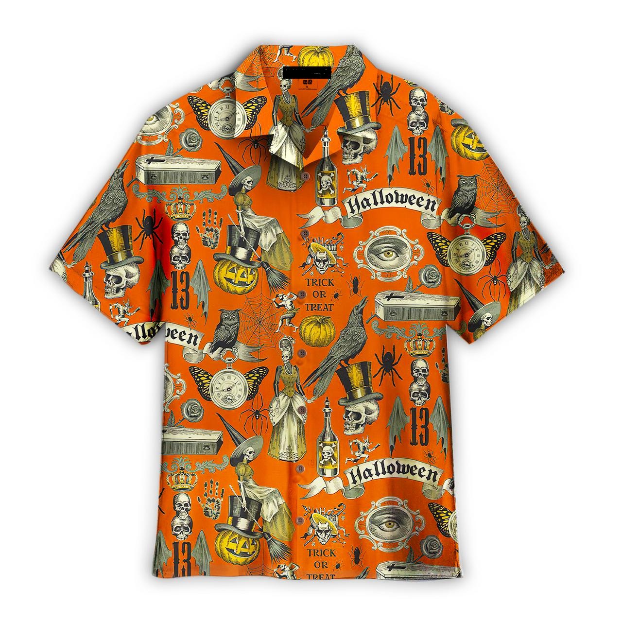 Halloween Hawaii Shirt Halloween Trick Or Treat Witch Items Hawaiian Shirt Orange Unisex