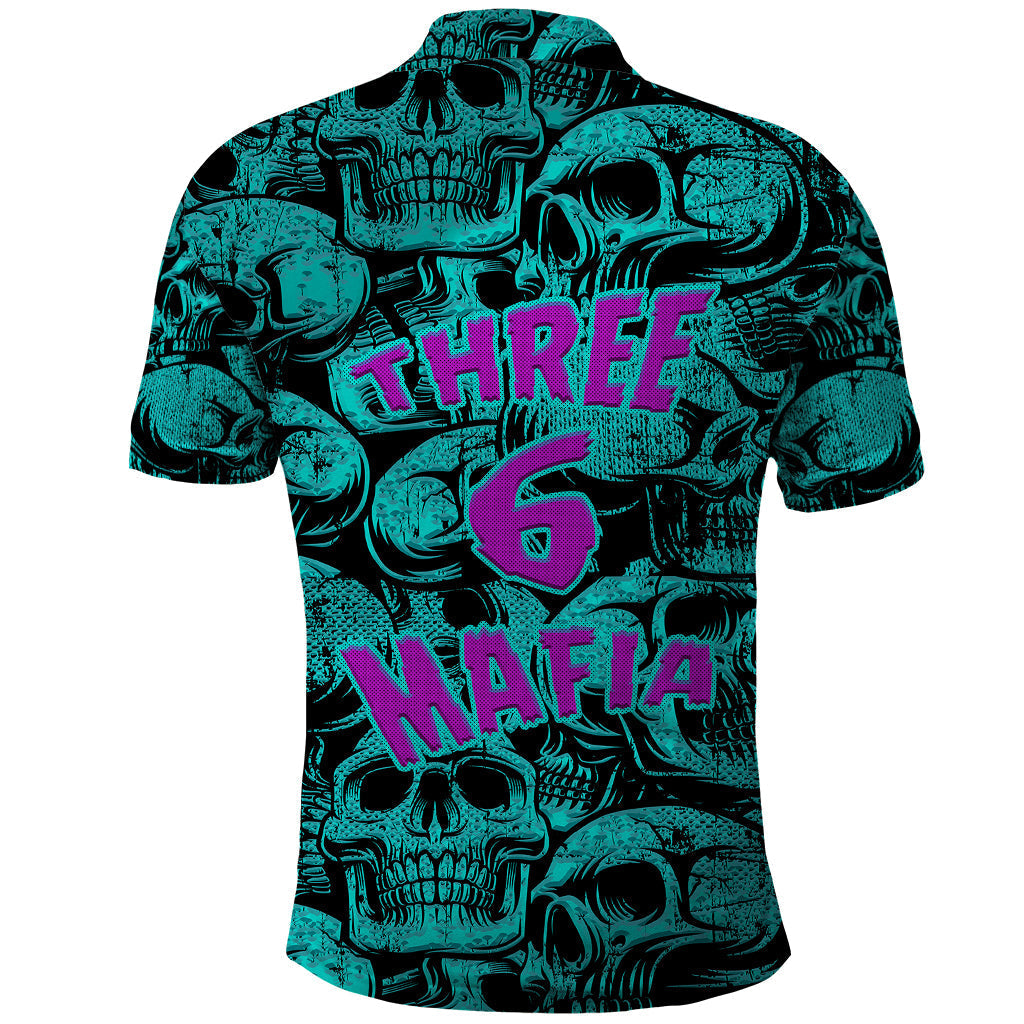 Skull Polo Shirt Three 6 Mafia Skull Pattern Boys Polo Shirts Blue