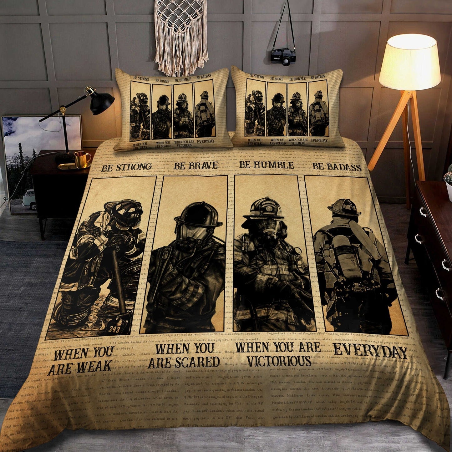 Firefighter Bedding Set Firefighter Be Strong Be Brave Duvet Covers Brown Unique Gift
