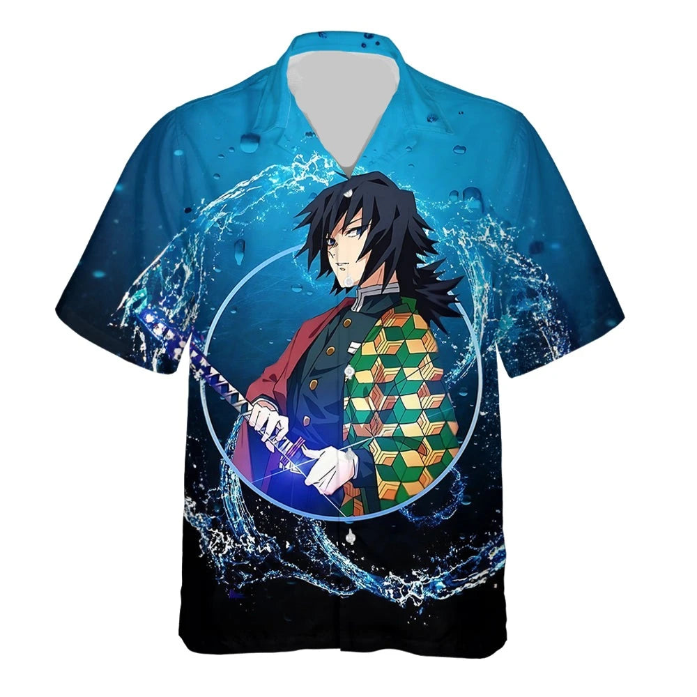 Demon Slayer Hawaii Shirt Demon Slayer Hashira Tomioka Giyu Graphic Hawaiian Shirt Blue Unisex