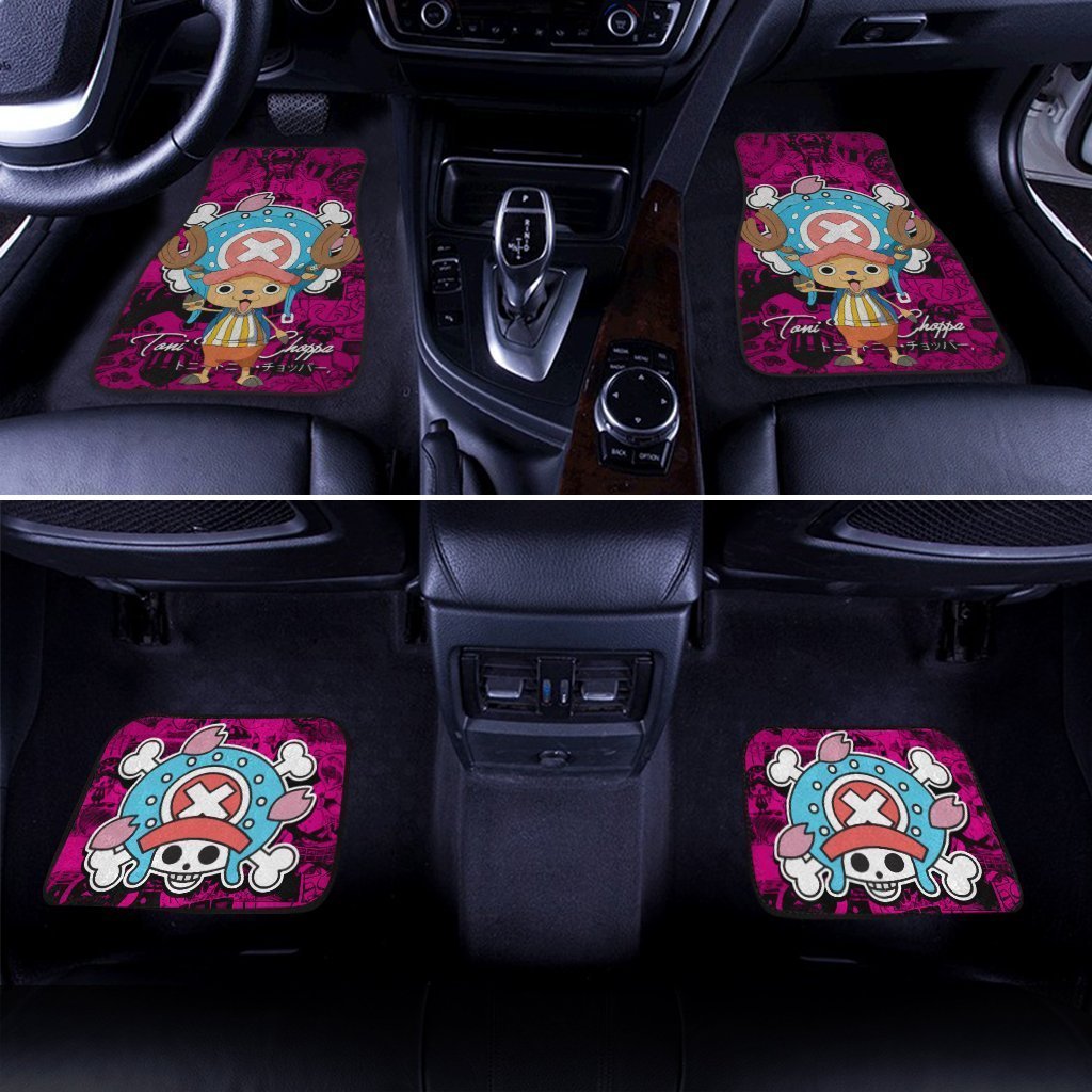 One Piece Car Mats Tony Tony Chopper Graphic Manga Pattern Jolly Roger Symbol Car Floor Mats Pink Blue