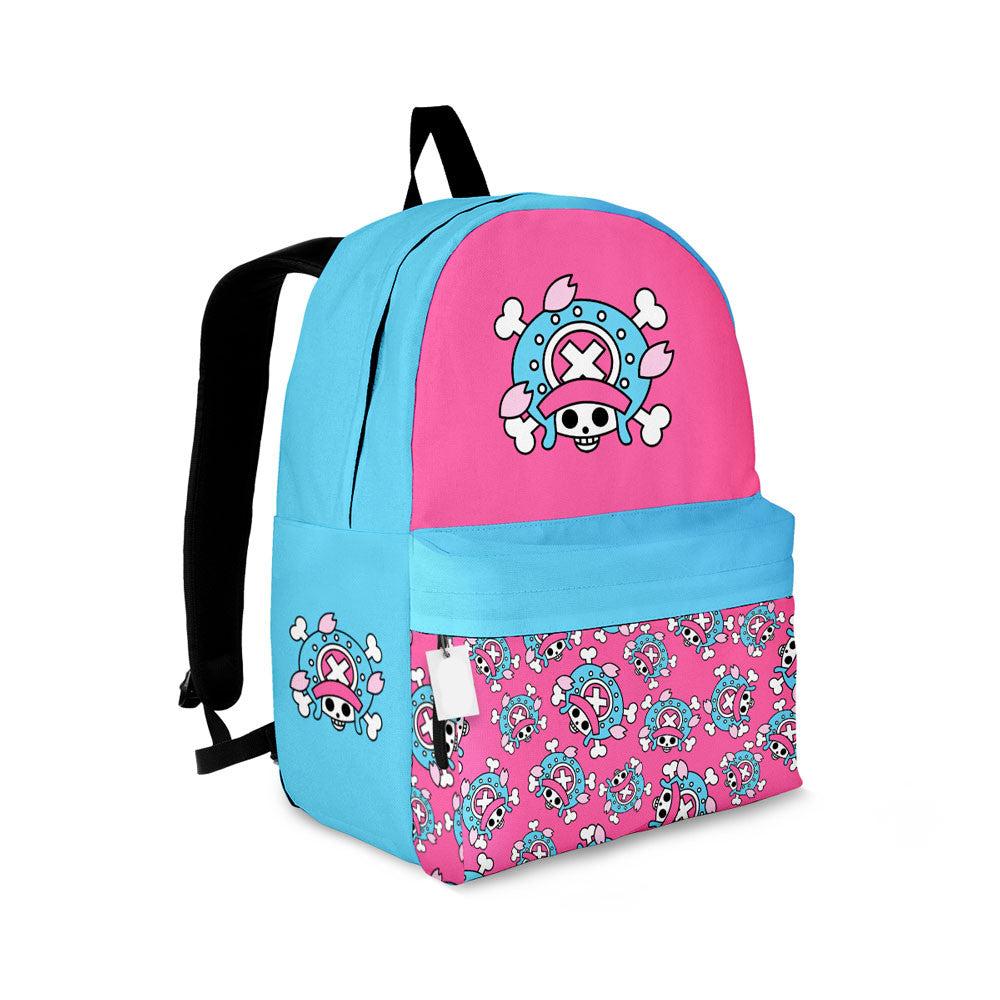 One Piece Backpack Tony Tony Chopper Symbol Pattern Backpacks Blue Pink
