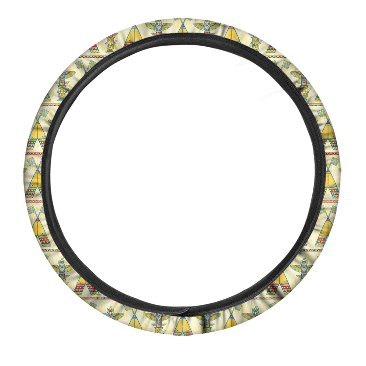 Native America Steering Wheel Cover Native American Totem Tent Pattern Driving Wheel Cover Yellow